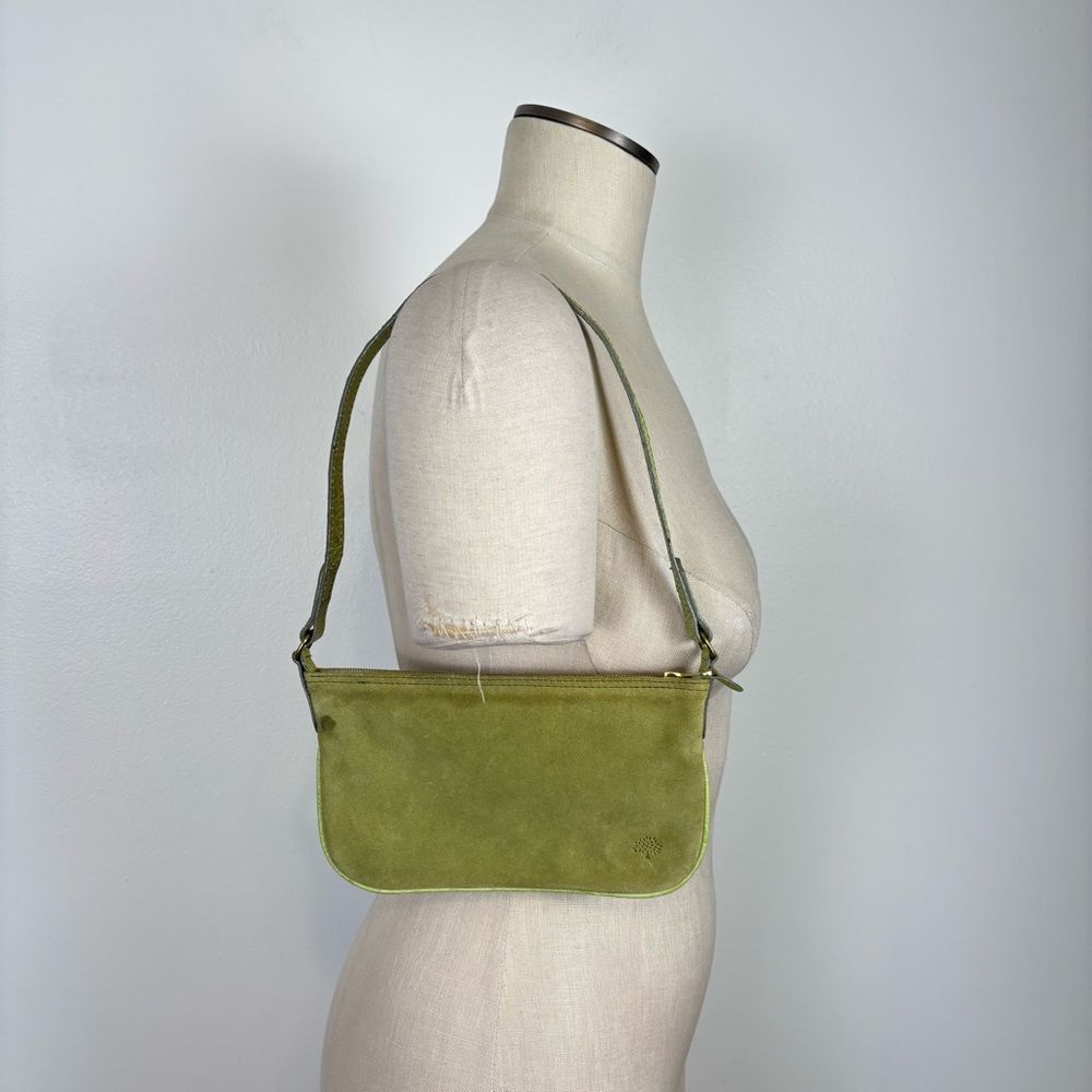 VTG 90s Mulberry Suede Leather Elegant Green Mini Shoulder Bag Baguette